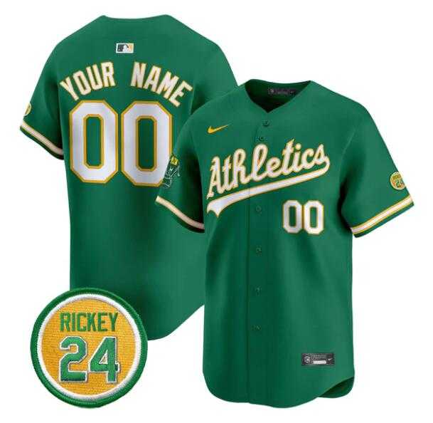 Men%27s Oakland Athletics Active Player Custom Green Rickey Henderson Patch Vapor Premier Limited Stitched Baseball Jersey